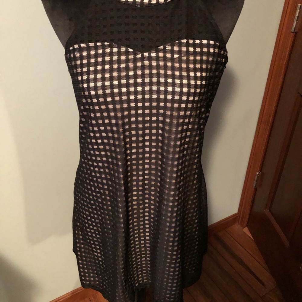 Candie's Black Mesh Check Mini Dress with Nude Underlay